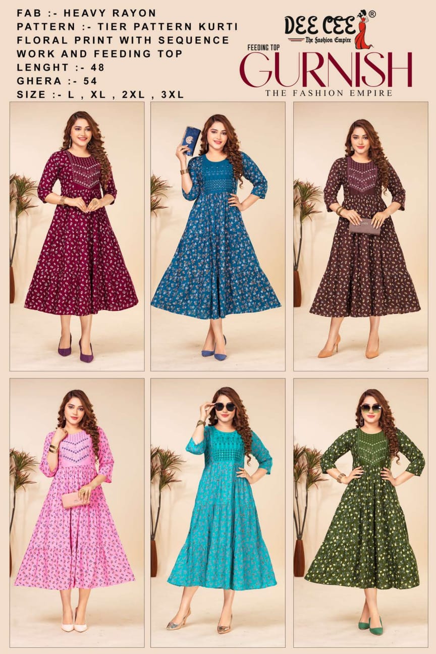 Gurnish By Dee Cee Rayon Printed Anarkali Kurtis Wholesale Suppliers In Mumbai
